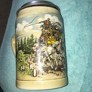 German Beer Stein Horses Stagecoach Cows 3D NICE!